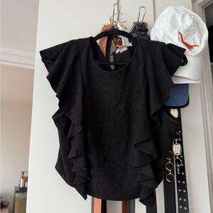 She + Sky Black Ruffle Sleeve Blouse